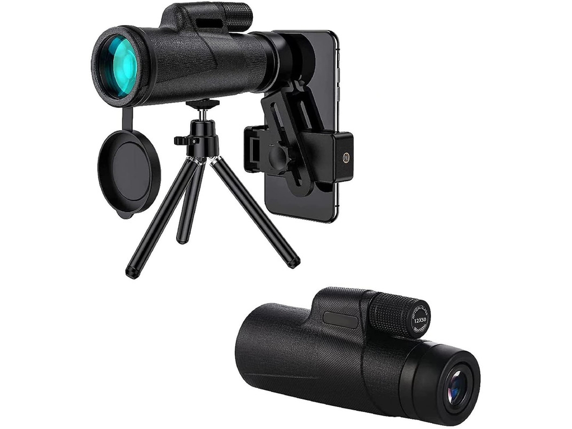 Monocular 12x50 Bak4 Prism IP68 Enfoque dual IPX7 Adaptador para smartphone Trípode Vida silvestre Negro Yizhood
