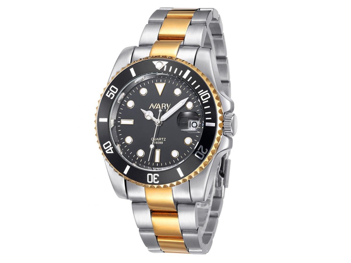 Reloj De Pulsera Para Hombre Nary 18099 Acero Fino Dial Redondo Oro Y Negro