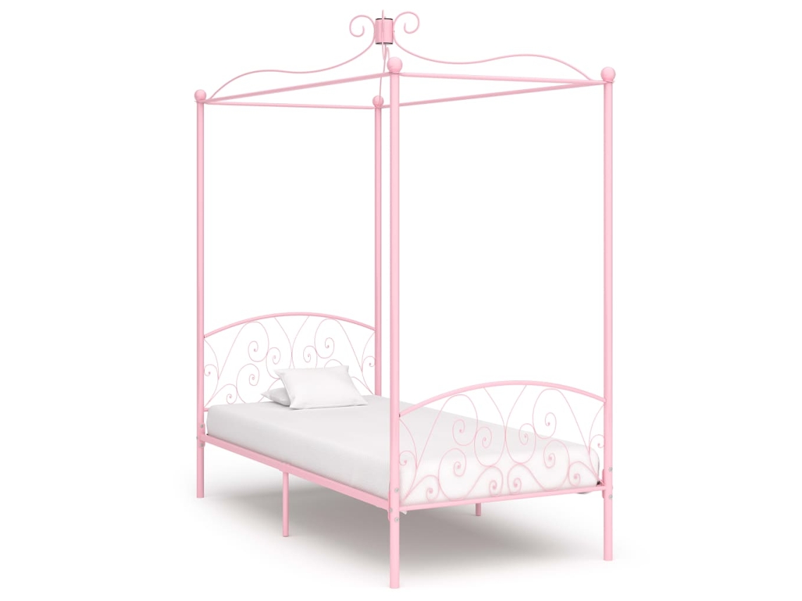 Estructura Cama Con Dosel Sin Colchón Metal Rosa 100x200 Cm