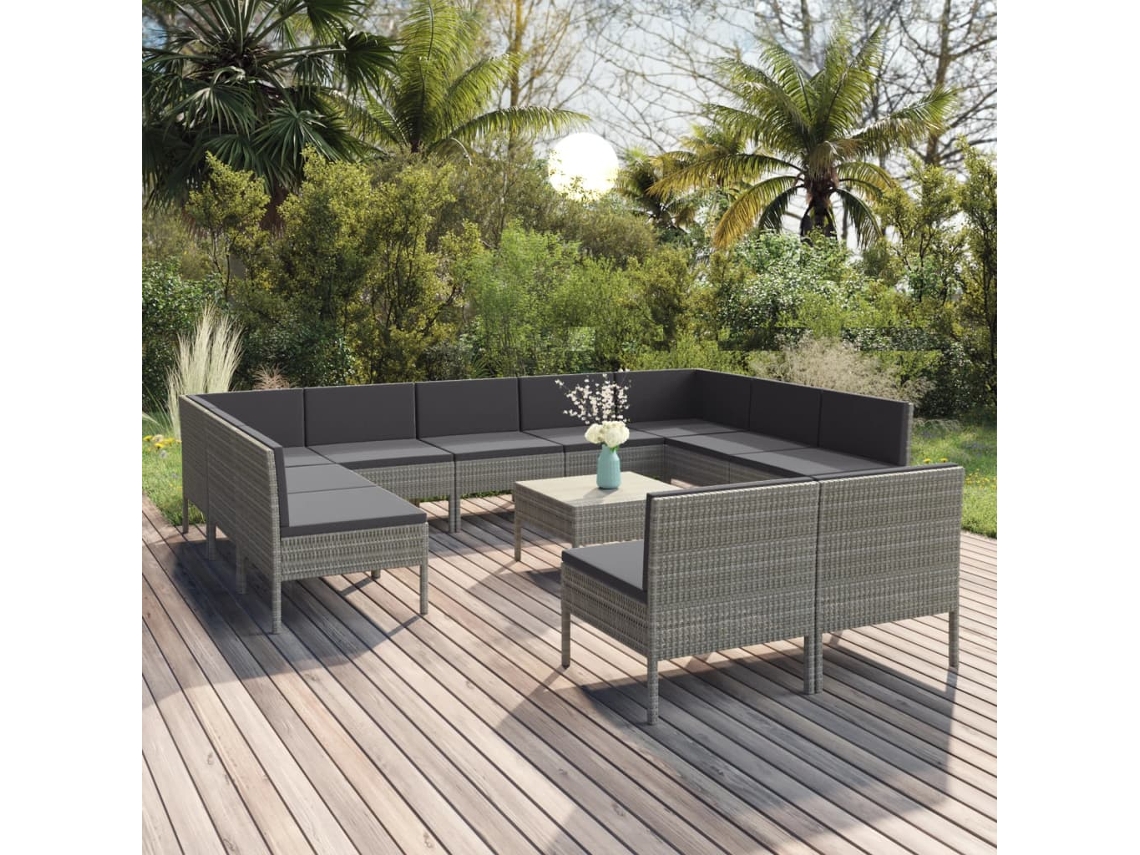 Conjunto de jardín de 12 piezas con cojines, mimbre gris, DKD Home Decor