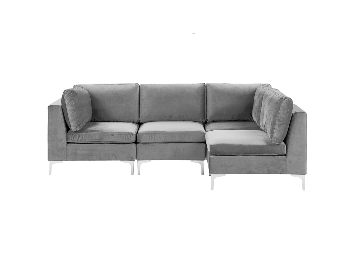 Sofá esquinero BELIANI Evja de Terciopelo Gris 235x150x84