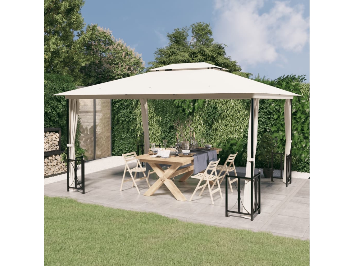 Gazebo con paredes laterales y techo doble de 3x4 m, color crema, Wsd449338, casa encantadora