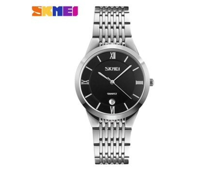 Relojes de pareja Relojes de acero inoxidable Relojes de pulsera con fecha de cuarzo para hombres y mujeres-Aguja plateada negra para hombres LUUCOZK