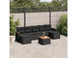 Conjunto de sofá de jardín de 8 piezas con cojines en mimbre sintético negro de DKD Home Decor
