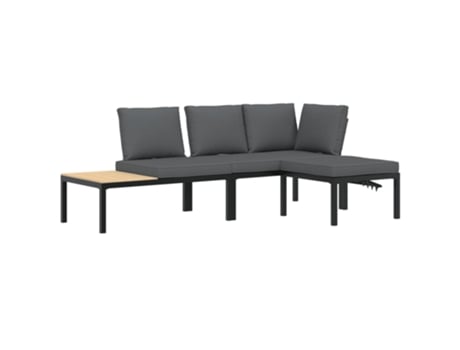 Conjunto 3 de sofás de jardín con cojines VIDAXL aluminio negro