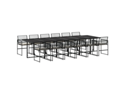 Conjunto 13 comedor de jardín con cojines VIDAXL ratán sintético negro