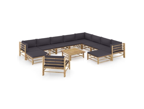 MAISON EXCLUSIVE Set de muebles de jardín 12 pzas bambú con cojines gris oscuro