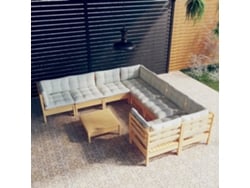 Conjunto Jardim Lounge 9 Pcs C/ Almofadões Cor Creme Pinho Dkd Home Decor