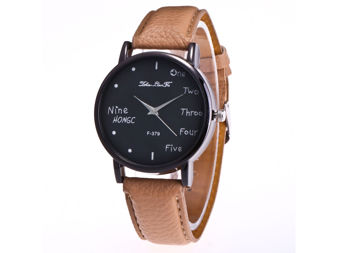 Reloj de pulsera analógico de aleación ligera con esfera redonda y movimiento de cuarzo moderno.