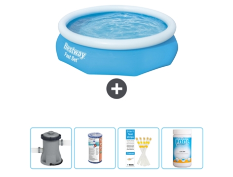 Piscina hinchable redonda Fast Set BESTWAY - 305 x 76 cm - Azul - Bomba incluida Filtrar - Tiras de prueba - Cloro