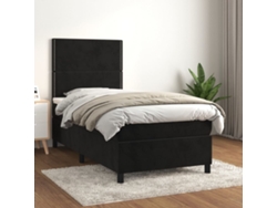 Cama Box Spring Con Colchón Terciopelo Negro 80x200 Cm