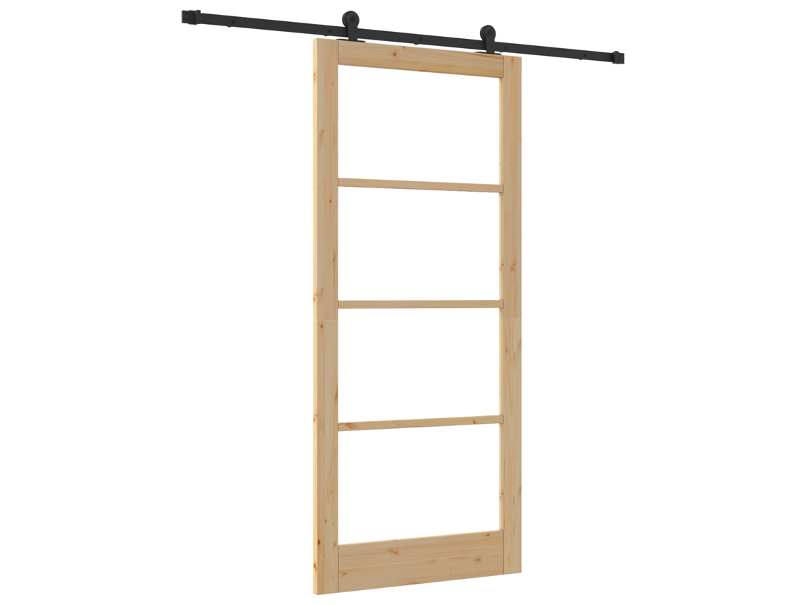 Puerta corredera Vidaxl con herrajes Orkdal de madera maciza natural y cristal, color marrón (93 x 211 cm)