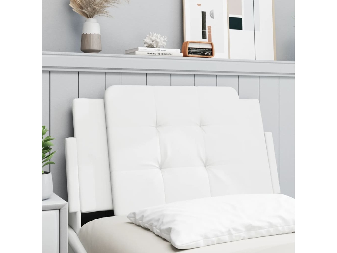 Cabecero De Cama Acolchado Cuero Sintético Blanco 80 Cm