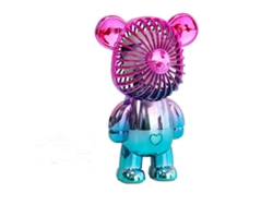 Ventilador USB portátil, diseño de oso rojo y verde, recargable.