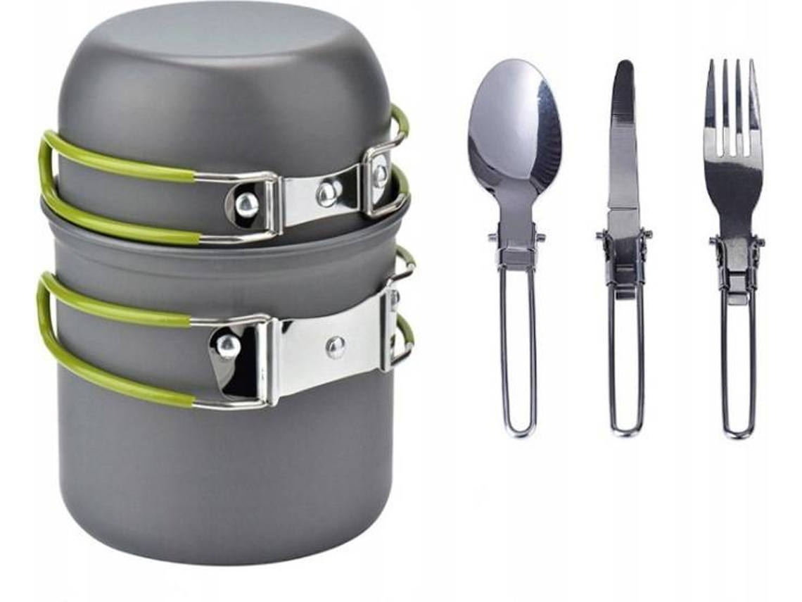 Cubiertos y Botella de Camping HSLA Gris