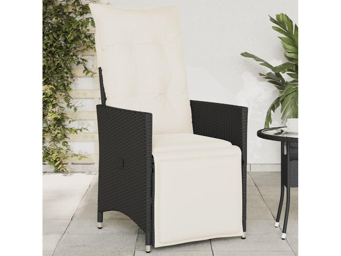 Silla de jardín reclinable DKD Home Decor con cojines de mimbre negros