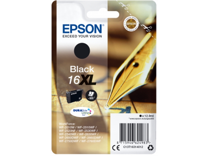 Cartucho de tinta original EPSON 16XL, Bolígrafo y crucigrama 12,9 ml , Negro, C13T16314012, T1631