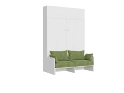 Cama Doble Plegable Kentaro De 160 Cm Con Sofá Y Mueble Alto De Fresno Blanco, Color Verde
