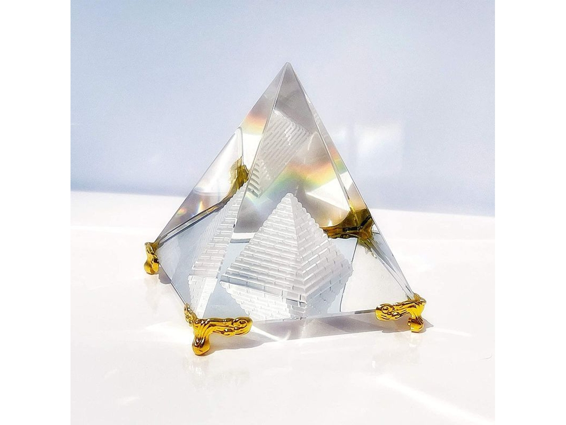 Pirámide De Cristal Con Base Dorada, Arte Feng Shui Para Meditación Y Decoración.