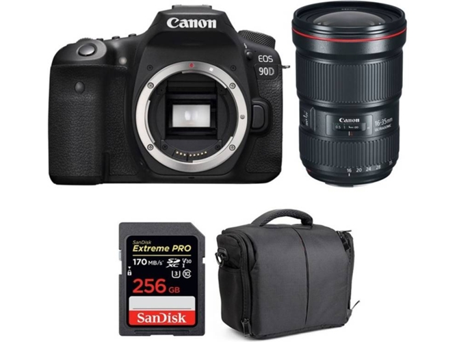 Kit Cámara CANON EOS 90D + EF 16-35mm f/2.8L III USM + SanDisk 256 GB + Bolsa (APS-C)