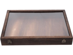 Caja Expositora De Muestras Con Tapa Transparente, Madera Maciza, 45x32x6