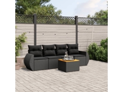 Conjunto de 5 sofás de jardín con cojines de mimbre sintético negro, Dkd Home Decor
