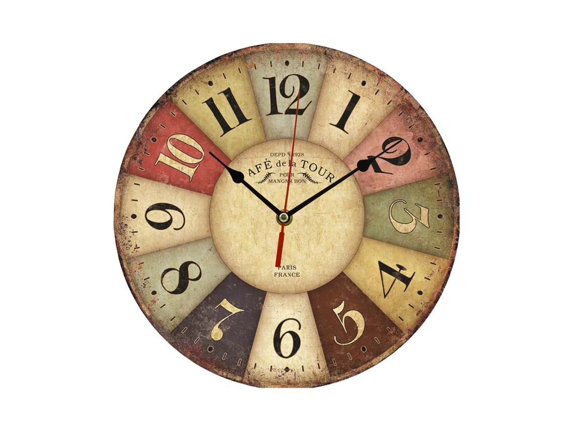 Reloj de pared de cocina de madera gruesa de 30 cm, silencioso con batería, estilo retro y rústico.