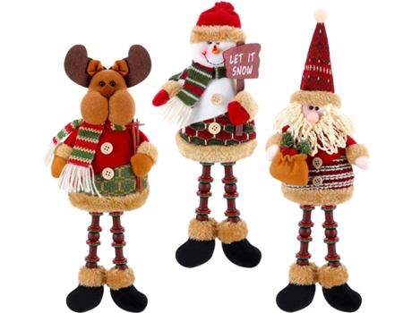Adorno de Navidad ZMDECQNA Piezas Sentado Papá Muñeco Nieve Reno Patas Largas Chimenea Decoración Del Hogar Figuras Nylon Blanco (27x24x6cm)