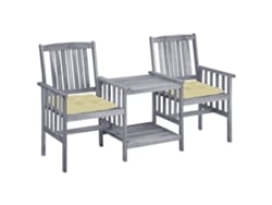 Sillas de jardín con mesa de centro y cojines de madera maciza de acacia, Dkd Home Decor