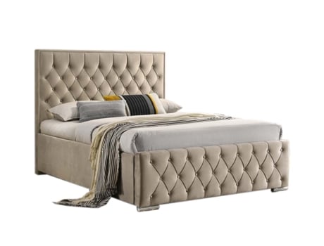 Cama matrimonio Magallan 150cm Beige Colchón básico 18cm SALDOSYSTOCKS