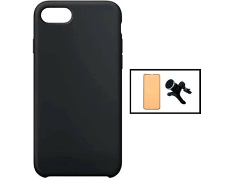 Kit Carcasa 3X1 Military + Protector de Pantalla CeramicGlass + Soporte iPhone SE 2022 PHONECARE Negro