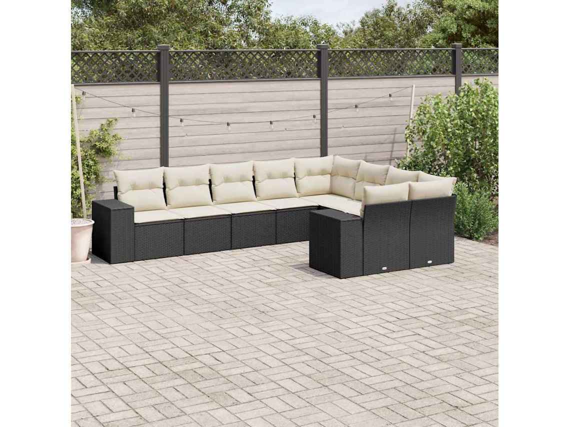 Conjunto de sofás de jardín de 9 piezas DKD Home Decor con cojines de mimbre negros