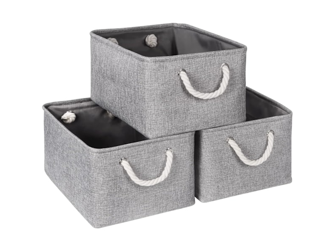 Cesta de almacenamiento para estantes, cajones con asas, contenedores de tela para organizar el hogar y la oficina, blanco y gris
