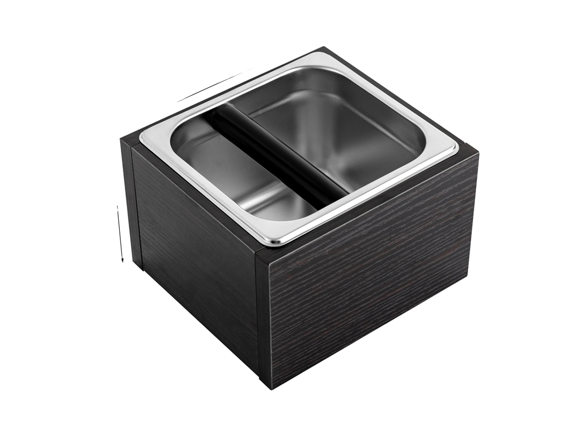 Caja para café, acero inoxidable duradero, diseño que reduce el ruido, color negro.