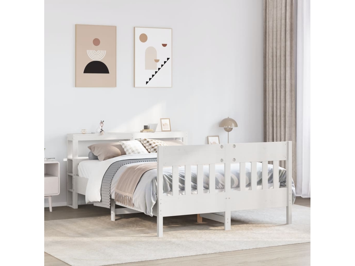 Estructura De Cama Sin Colchón Madera De Pino Blanca 140x200 Cm