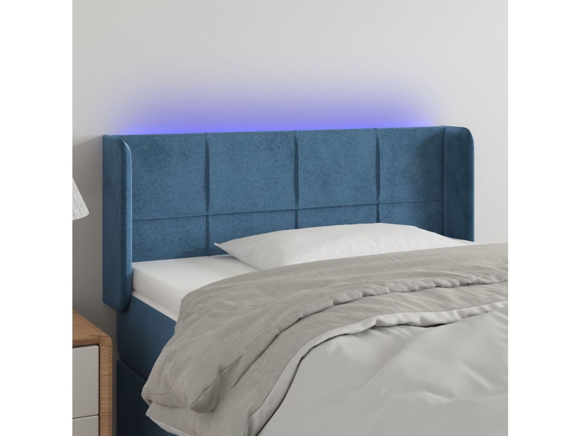 Cabecero Con Led De Terciopelo Azul Oscuro 83x16x78/88 Cm