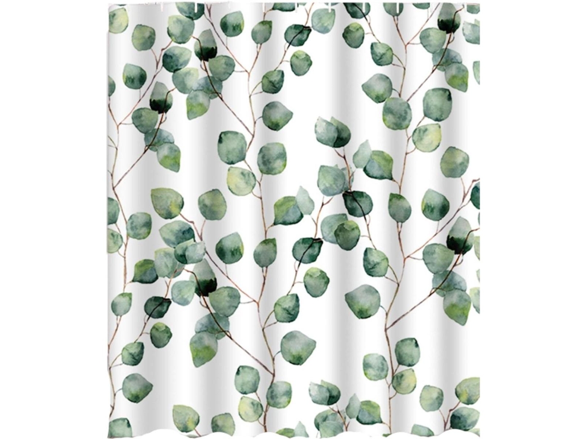 Cortina de ducha 183x183 cm Estampado floral Verde eucalipto Resistente al moho Lavable a máquina con 12 ganchos Poliéster MDUG