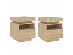 Maison Exclusive - Mesitas De Noche Con Luces Led 2 Uds Roble Sonoma 40x39x48,5 Cm