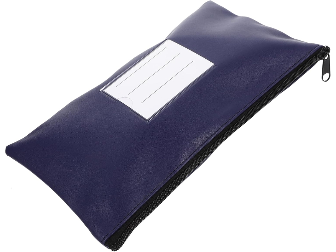 Pequeña bolsa con cremallera para dinero y recibos, hecha de cuero sintético resistente, azul oscuro, ideal para Gokoco.