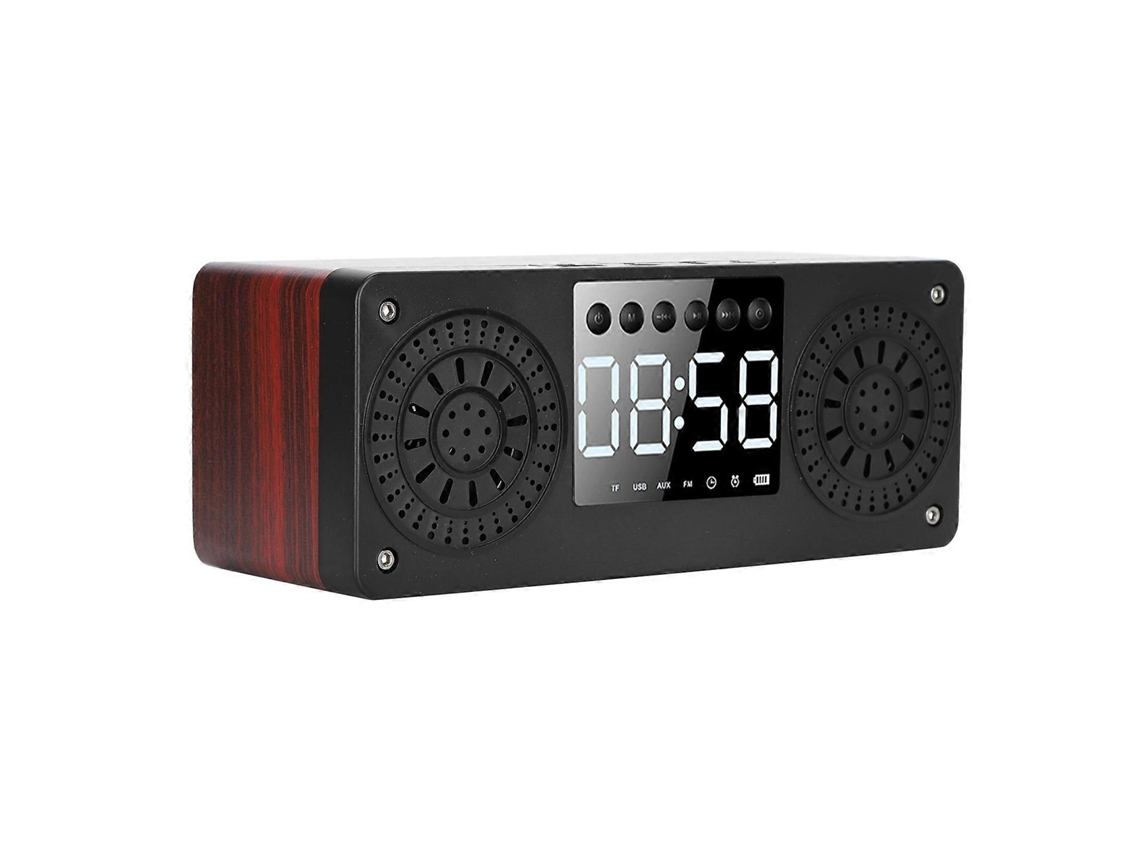 Mini despertador inalámbrico Bluetooth para exteriores, altavoz portátil con enchufe, altavoz de música de bajos Chennnls (madera roja)