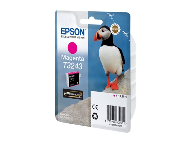 Cartucho de tinta original EPSON, T3243, Puffin 14 ml , Magenta, C13T32434010