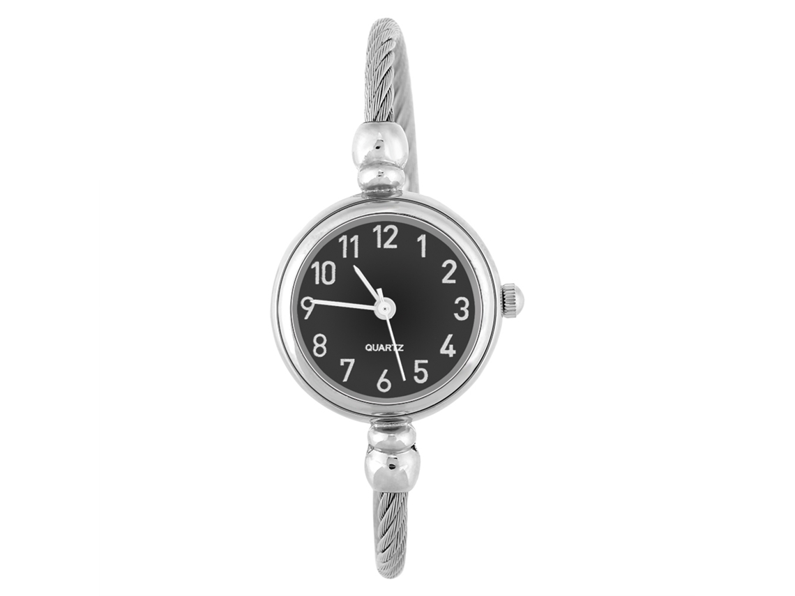 Reloj De Pulsera Analógico De Cuarzo Para Mujer Con Correa De Aleación Abierta (esfera Negra Con Números Arábigos).