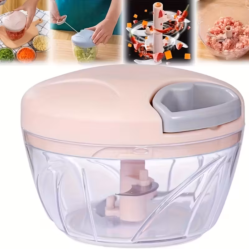500 Ml - Picadora Manual De Alimentos Con Cordón - Prensa De Ajos Y Procesador De Frutas Y Verduras De Material Pet Duradero