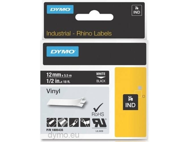 FITAS DYMO RHINOPRO VINIL 12MM BR/PR 5X