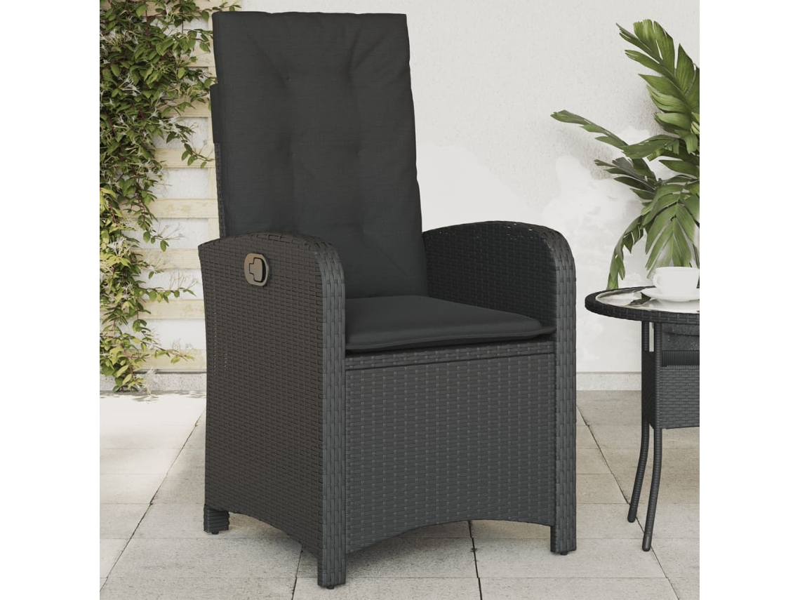 Silla de jardín reclinable DKD Home Decor con cojines de mimbre negros