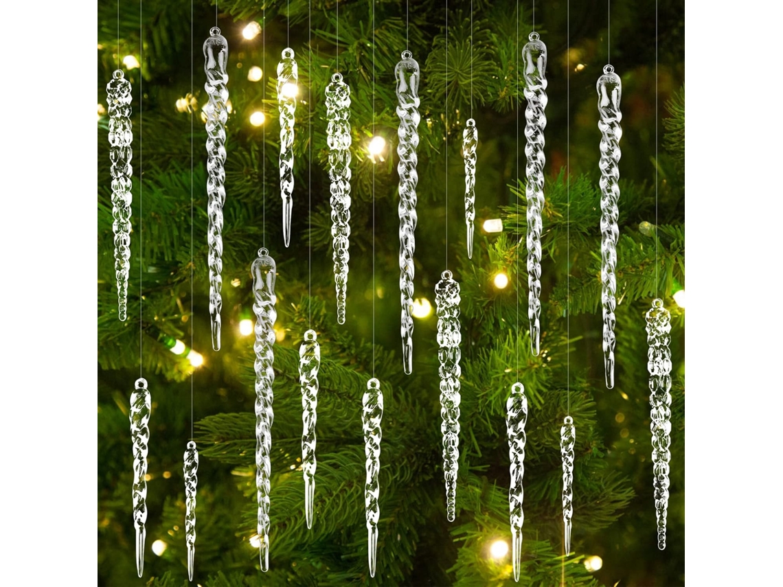 24 adornos navideños de acrílico transparente: decoraciones de cristal para el árbol con colgante de cristal para bodas y fiestas de invierno.
