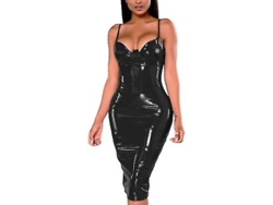 2026-vestido Ajustado De Cuero Pvc Corto Con Cremallera Para Mujer, Ideal Para Fiestas Y Clubes
