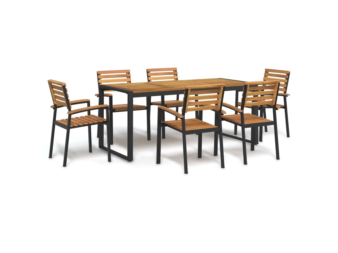 Juego de comedor de jardín de 7 piezas DKD Home Decor en madera maciza de acacia y metal