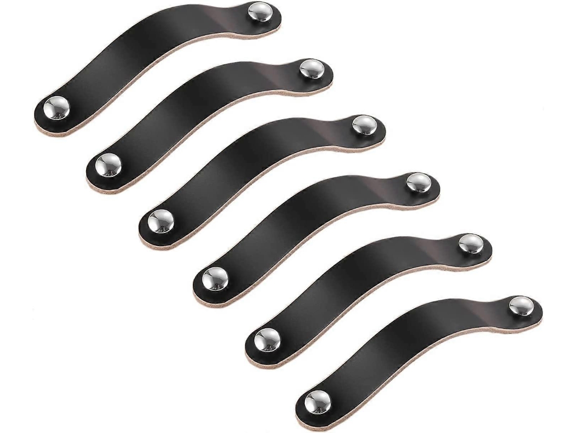 8 Mango De Cuero Negro 128mm Para Armarios Cajones Muebles, Manijas De Cuero Duraderas Y Fáciles De Instalar
