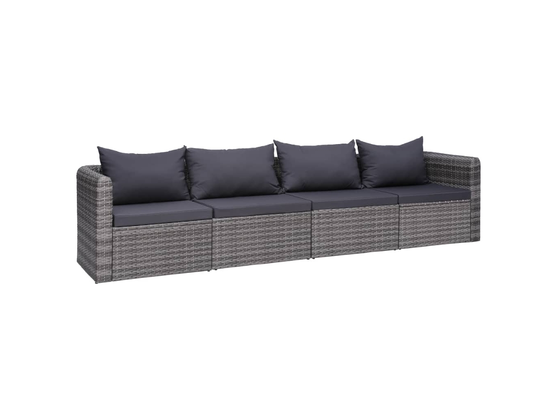 Conjunto de sofá de jardín de 4 piezas con cojines en ratán gris, Dkd Home Decor